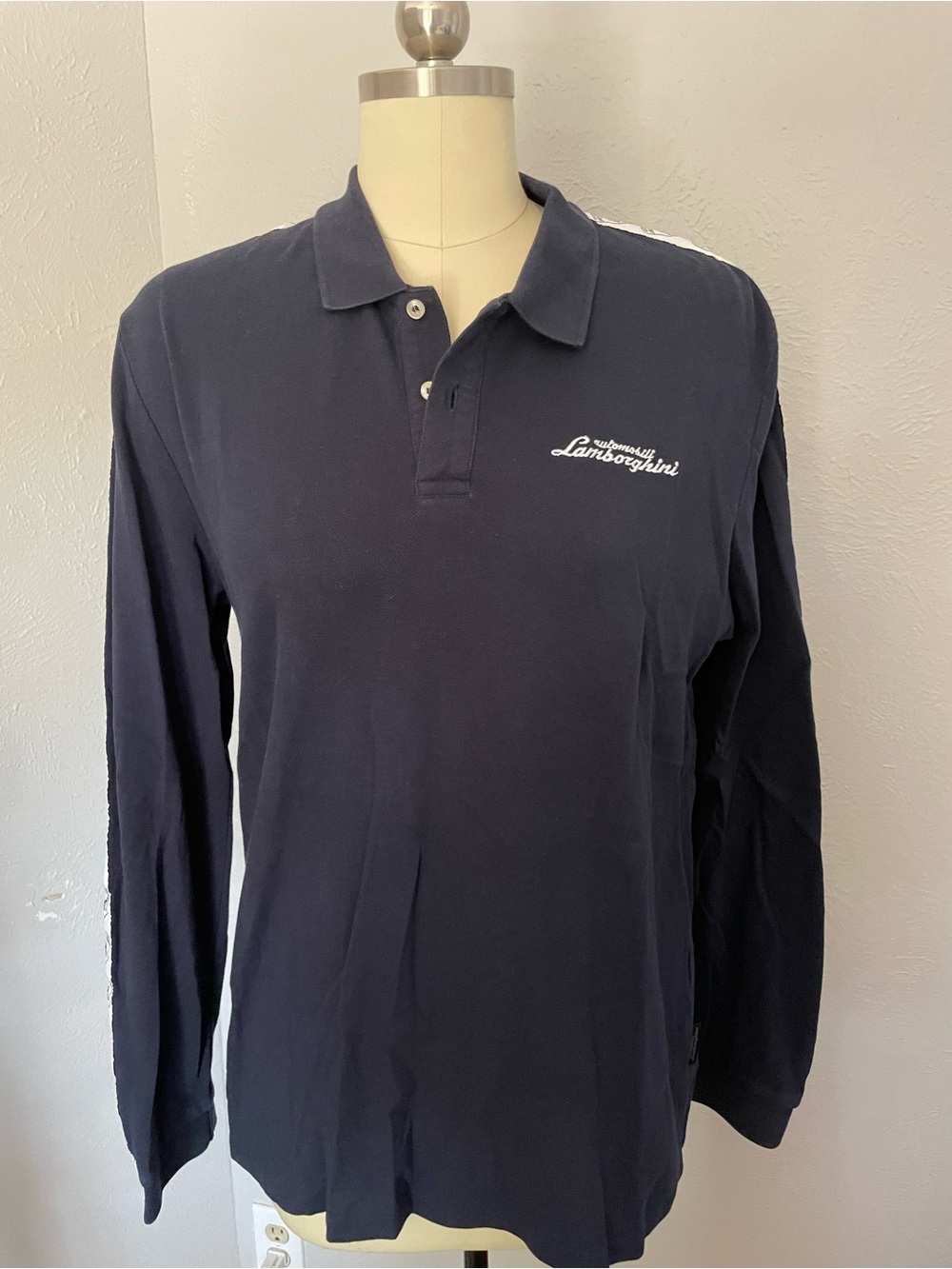 Lamborghini Men’s Long-Sleeve Dark Blue Polo with White Logo